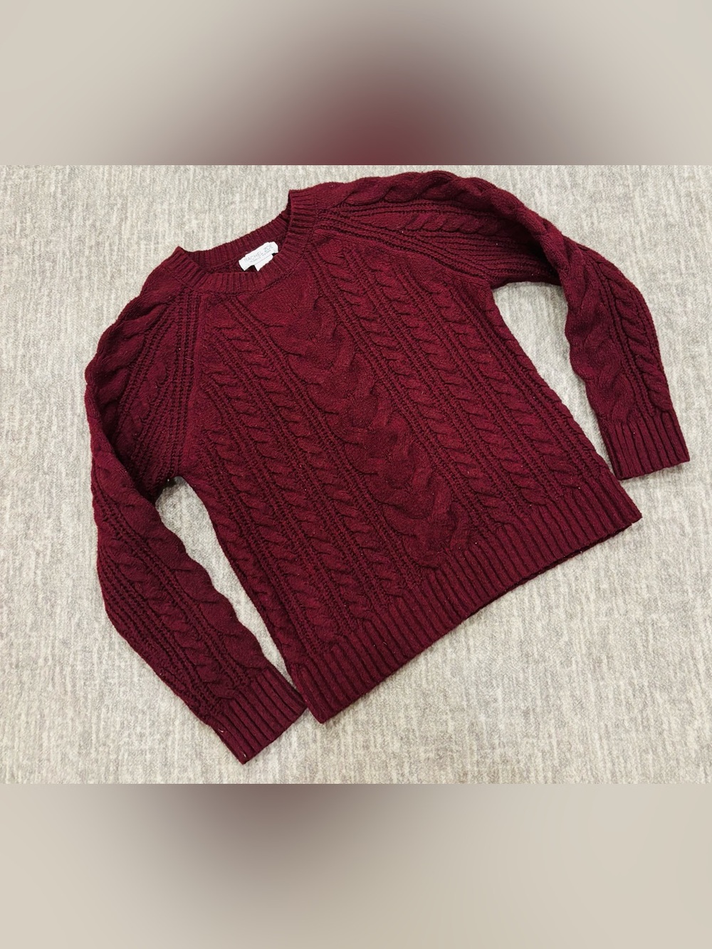 Rachel Zoe Cable-Knit Crewneck Sweater - Burgundy